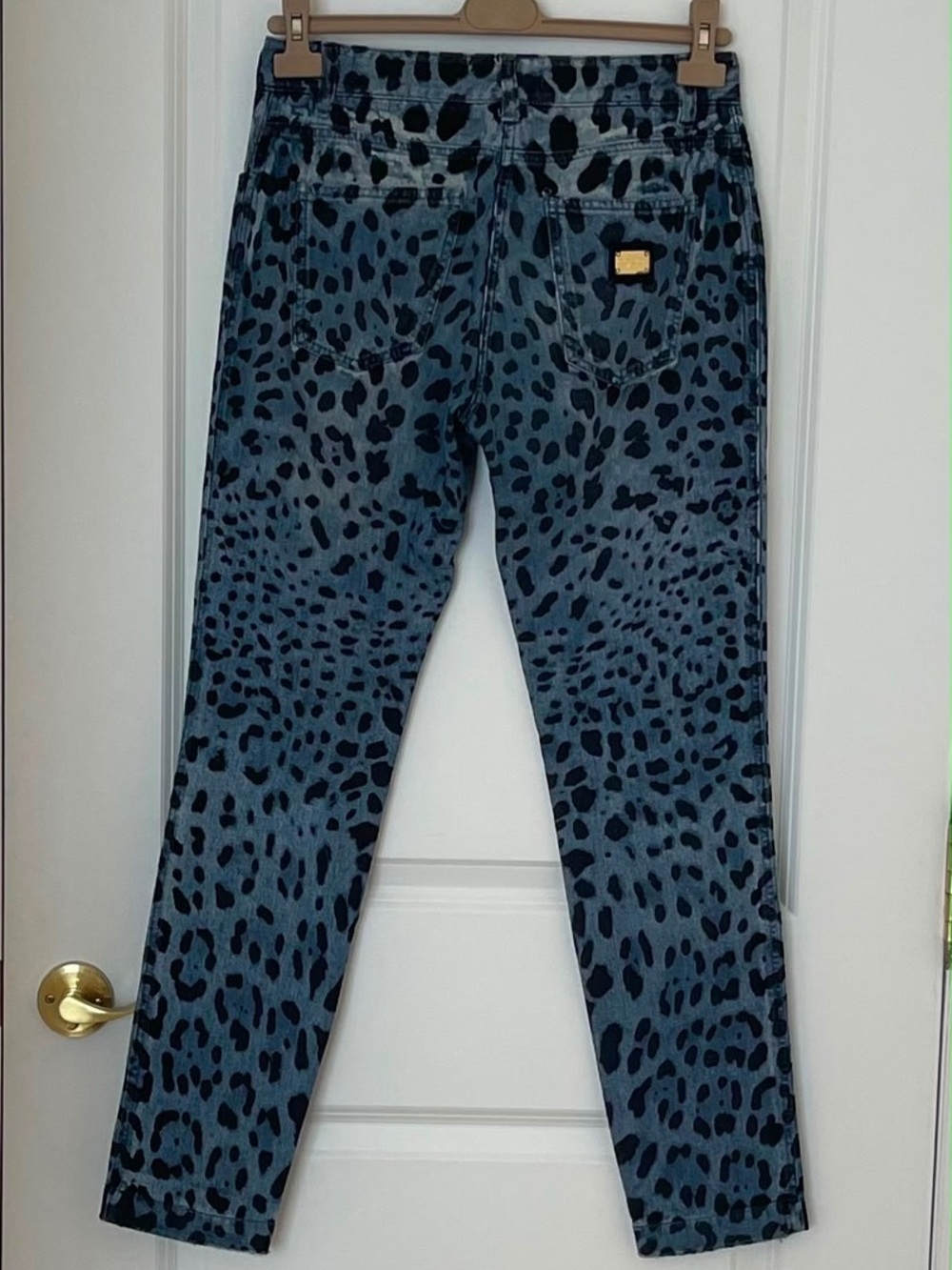 Dolce & Gabbana Blue Denim Jeans with Black Leopard Print